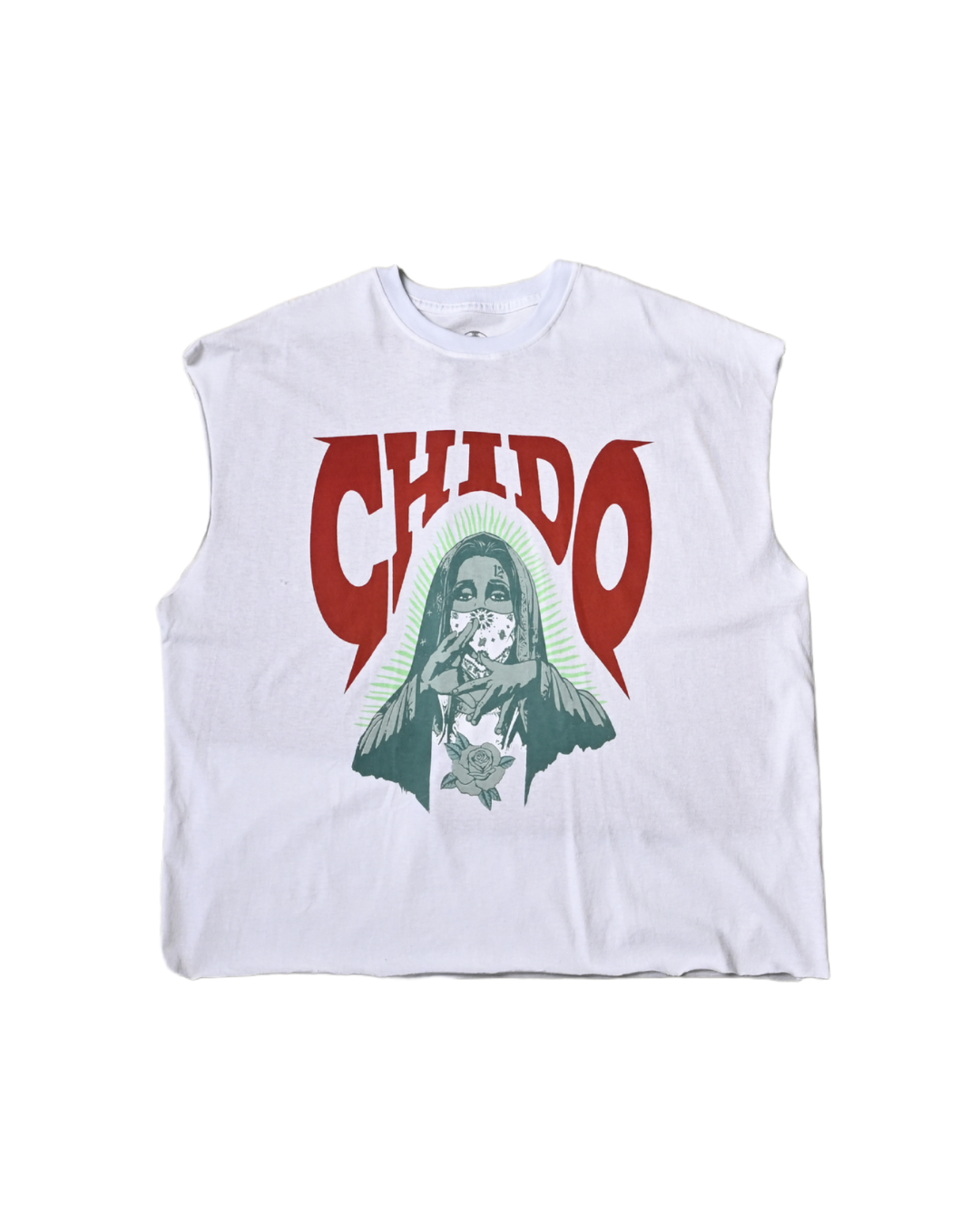 White boxy-fit tank top. Ama Chola