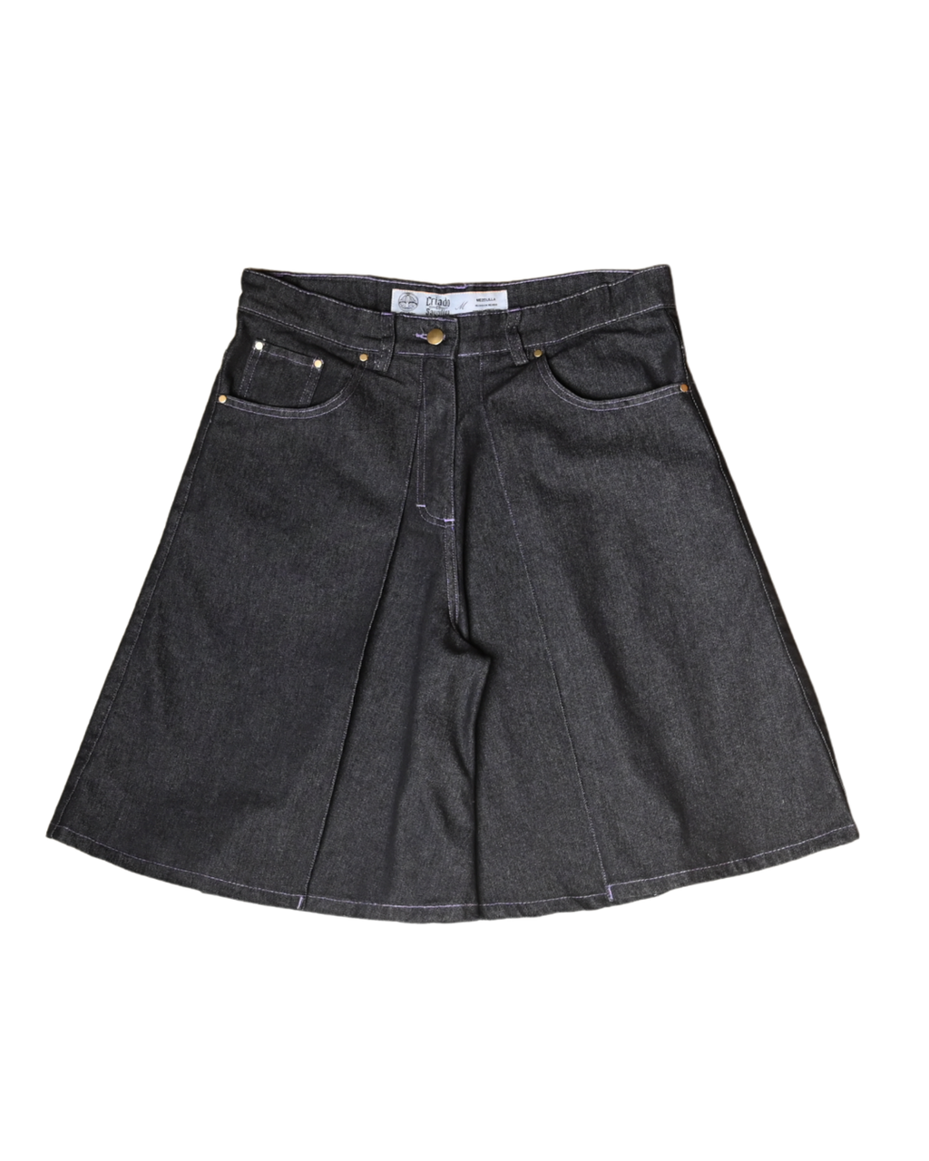 Bermuda negra de mezclilla oversize unisex vista frontal