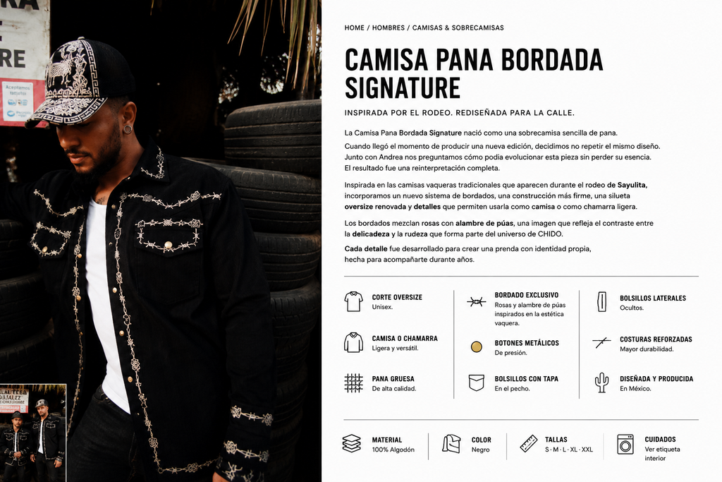 Características de la Camisa Pana Bordada Signature de CHIDO
