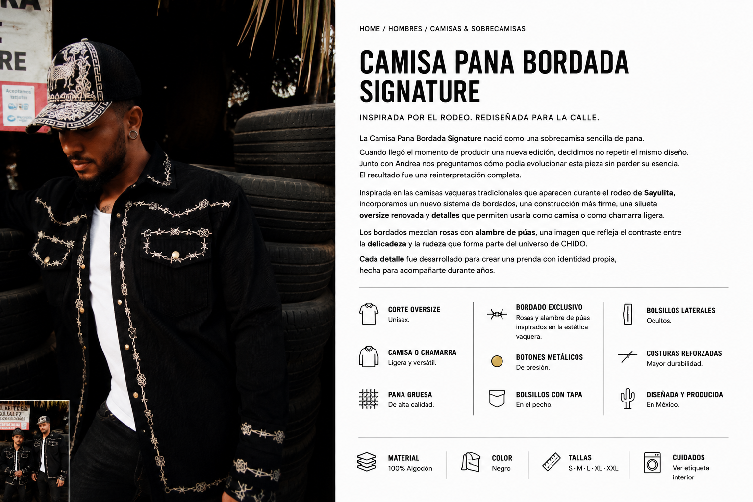 Características de la Camisa Pana Bordada Signature de CHIDO