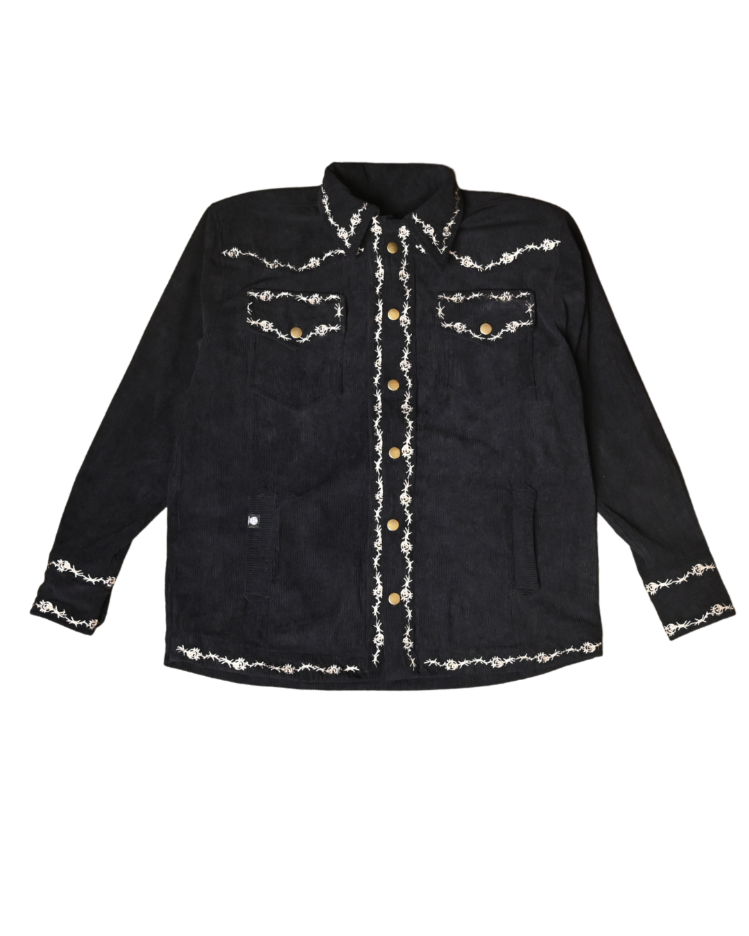 Camisa Pana Bordada Signature negra de pana con bordados western CHIDO
