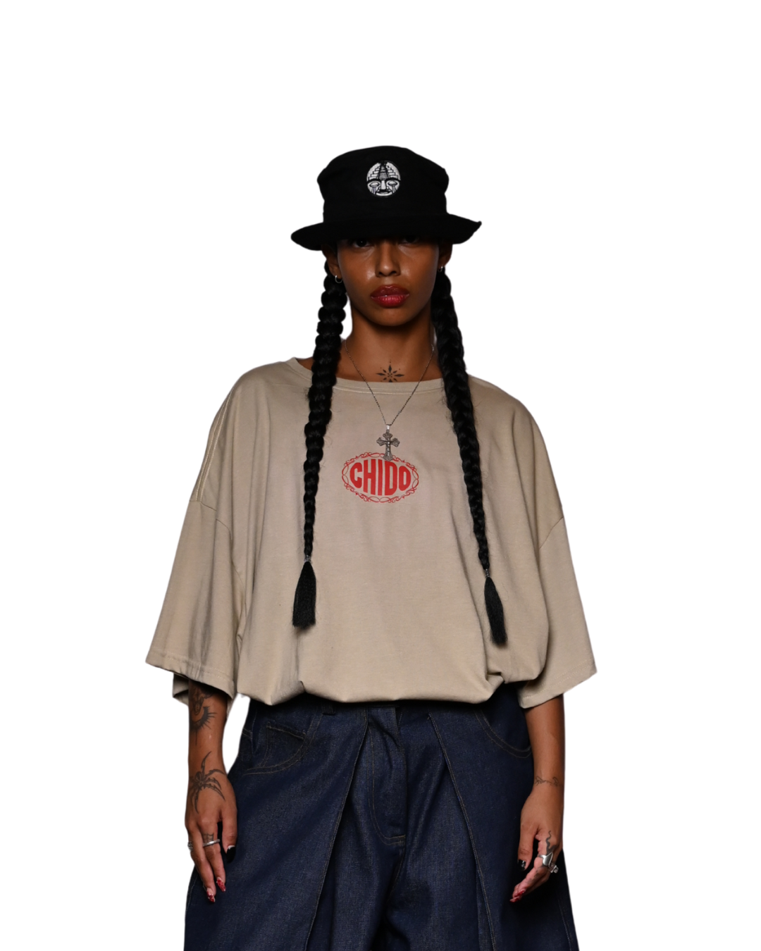 Beige boxy fit T-shirt. Chido