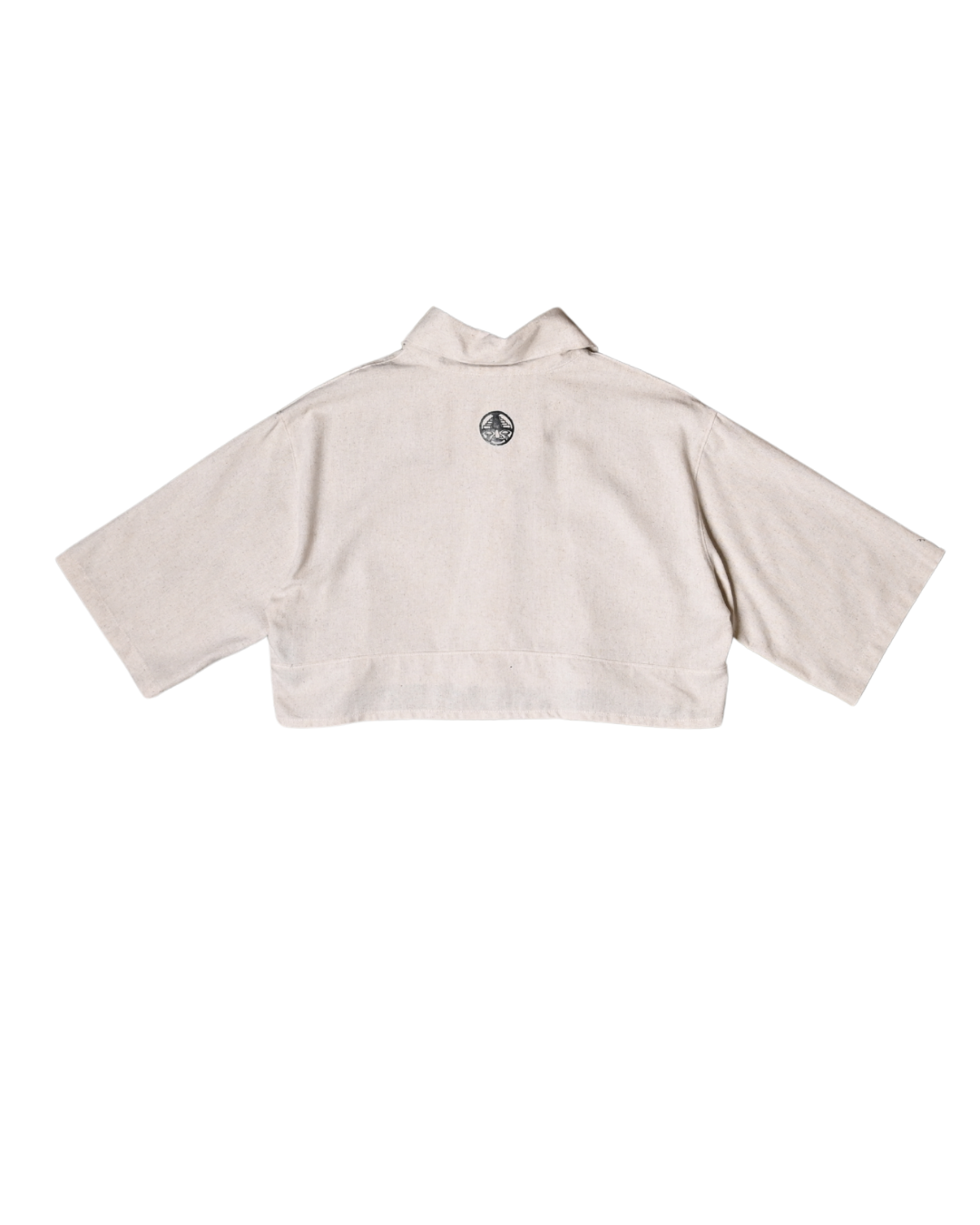 Oatmeal linen crop top. Signature