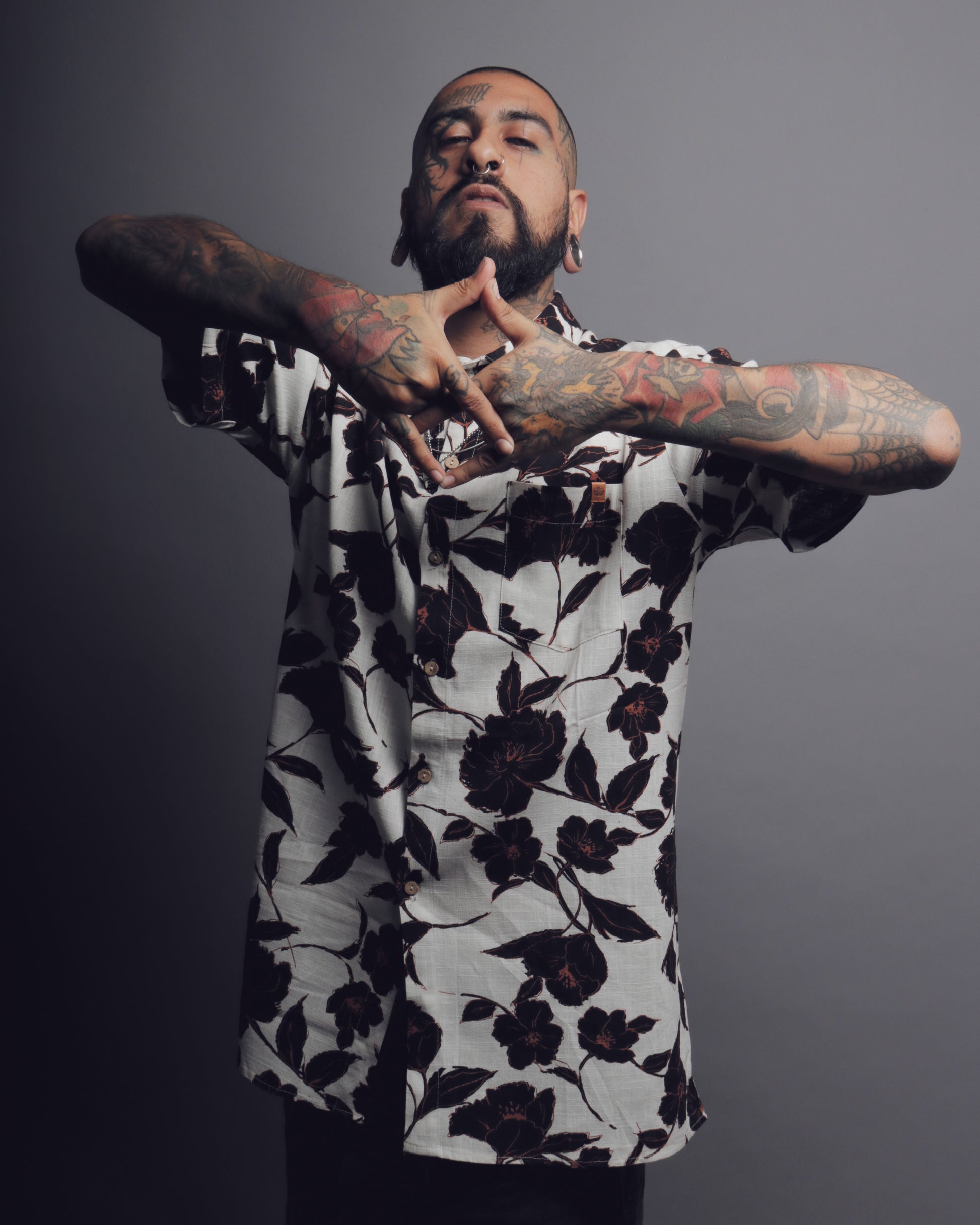 Black unisex spring shirt. Signature