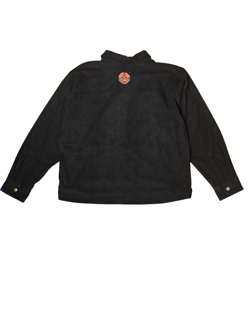 Back view of CHIDO black corduroy chore jacket