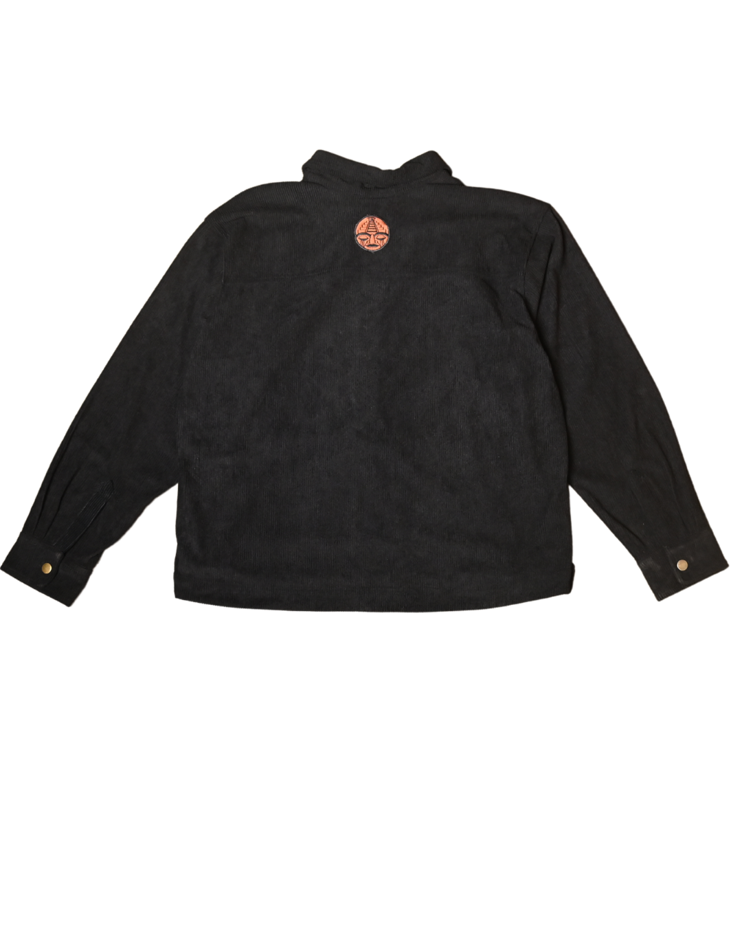 Back view of CHIDO black corduroy chore jacket
