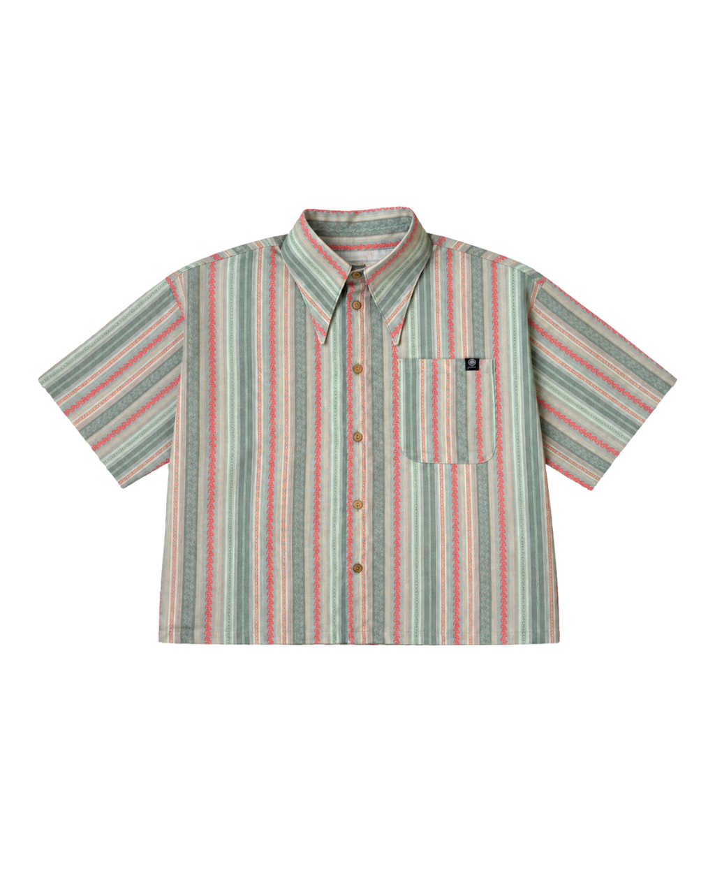 Camisa Boxy de Lino Mitla verde con detalles coral – CHIDO