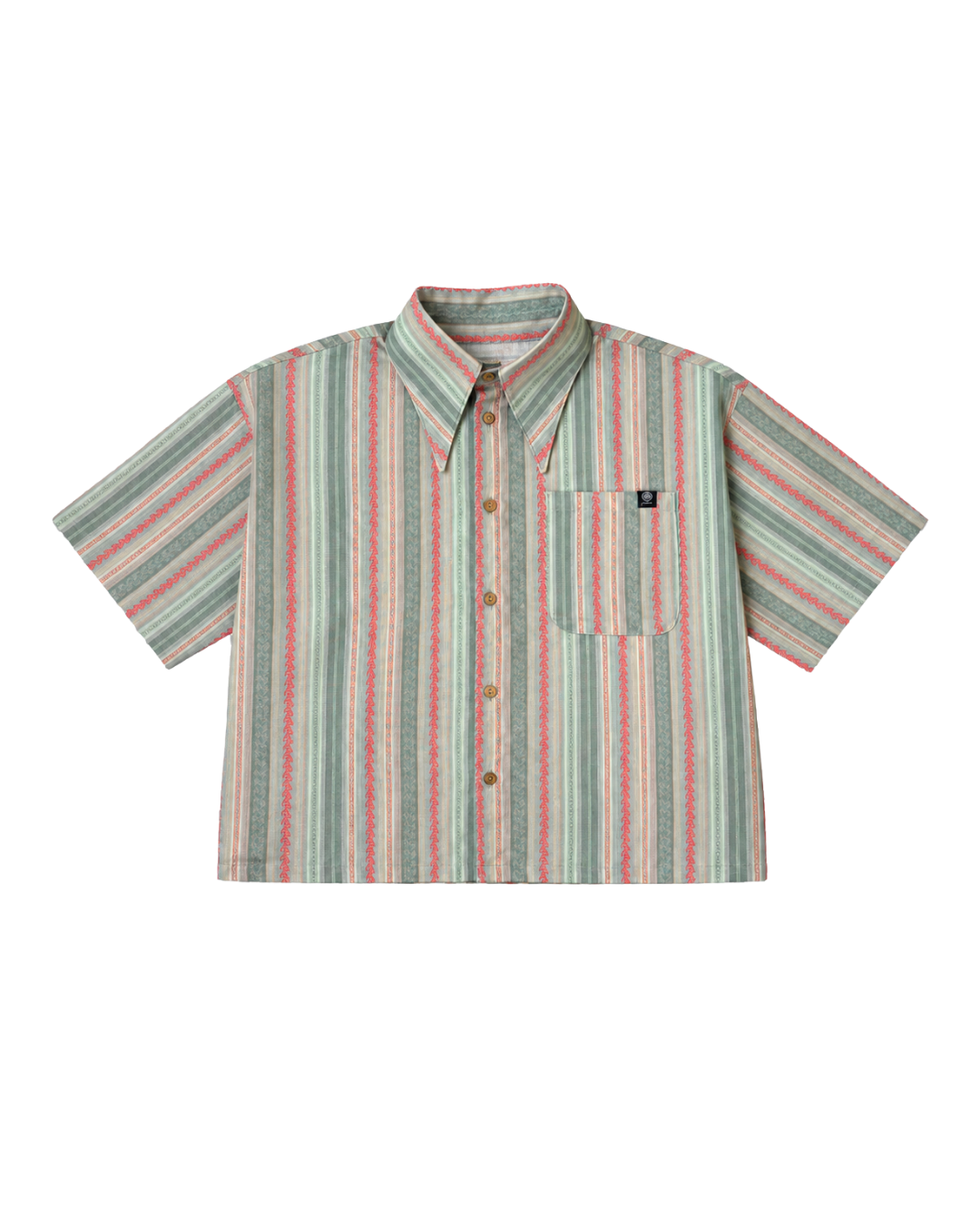Camisa Boxy de Lino Mitla verde con detalles coral – CHIDO