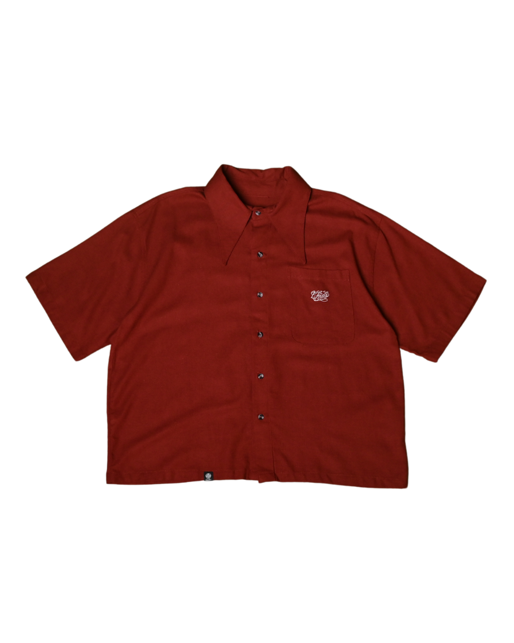 Vista frontal de camisa boxy oversize de lino rojo tinto Amá Chola unisex