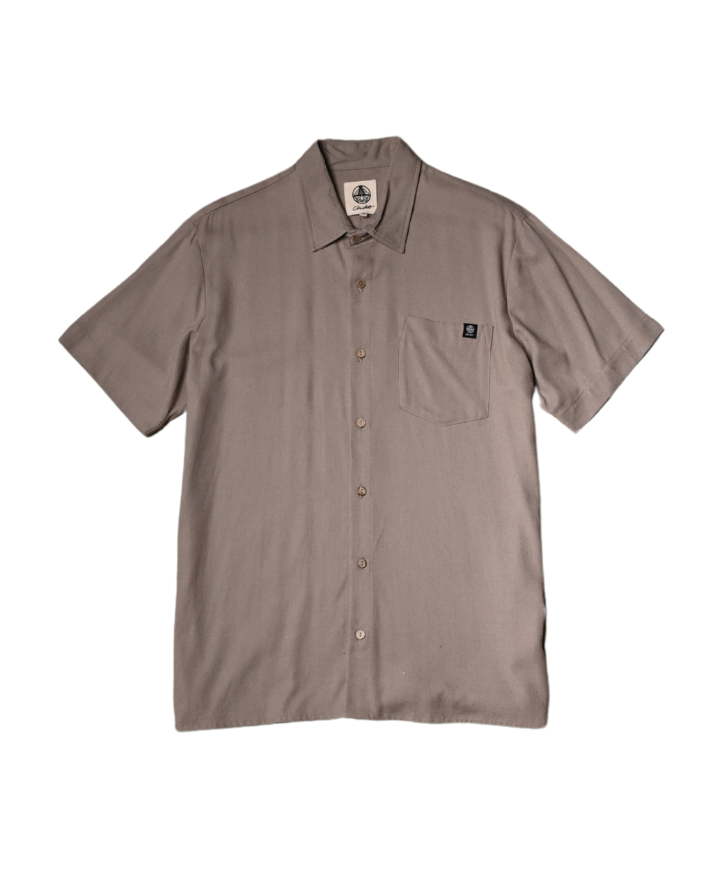 Camisa de lino khaki unisex Signature CHIDO vista frontal