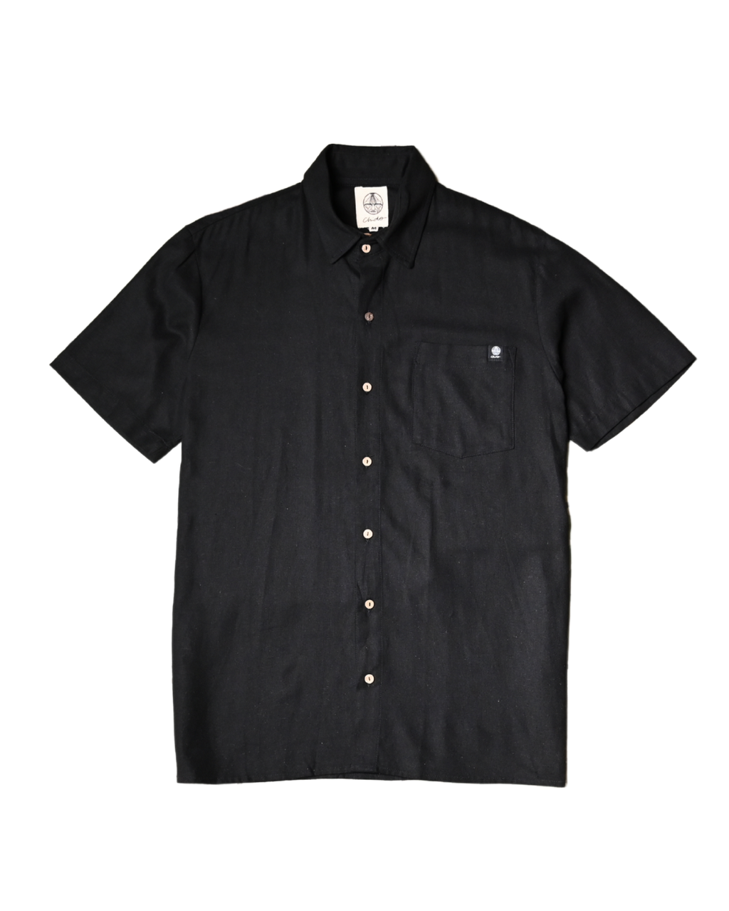 Camisa de lino negra oversize CHIDO Signature vista frontal.