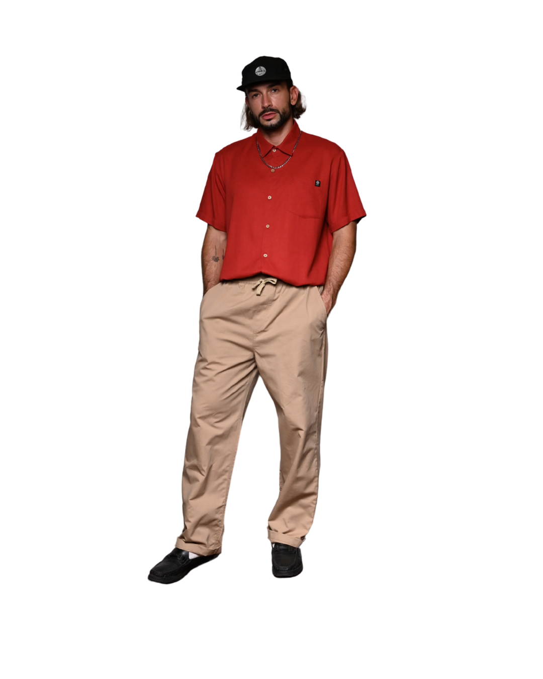 Red linen shirt. Signature