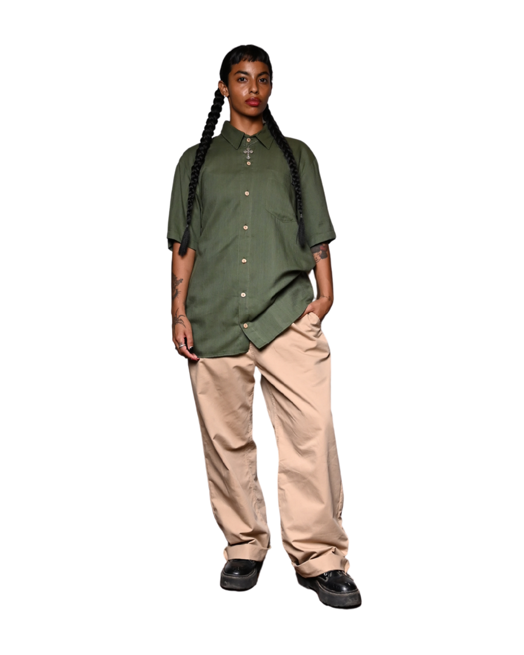 Olive bamboo shirt. Signature