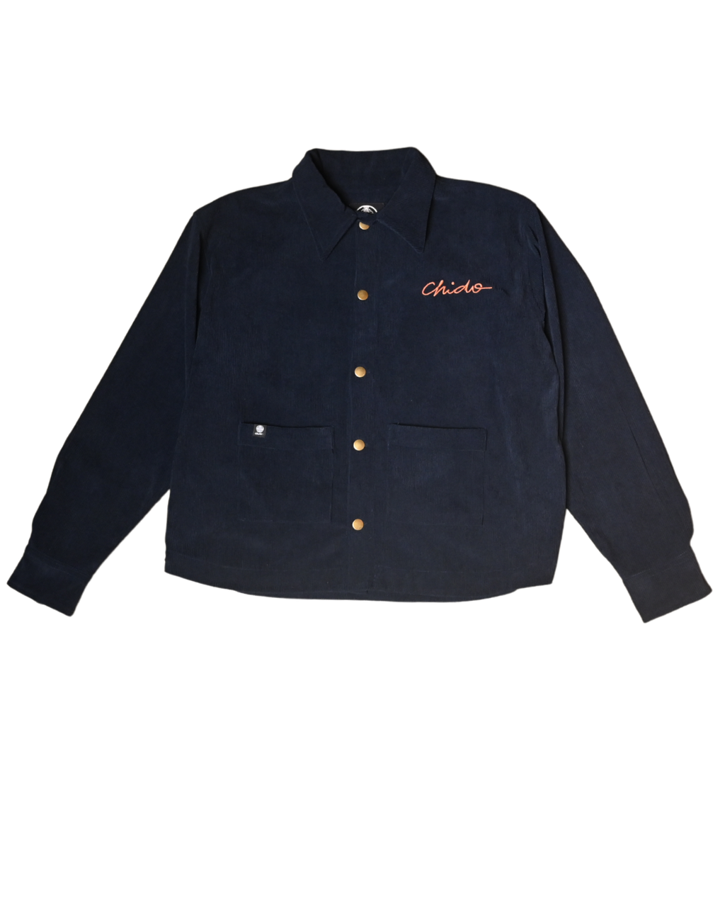 Navy corduroy chore jacket by CHIDO front view