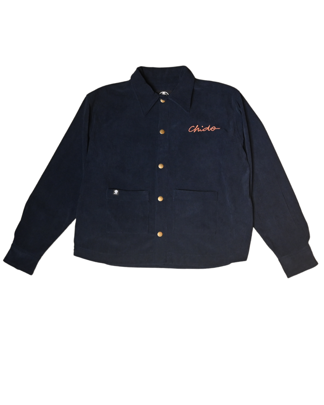 Navy corduroy chore jacket by CHIDO front view