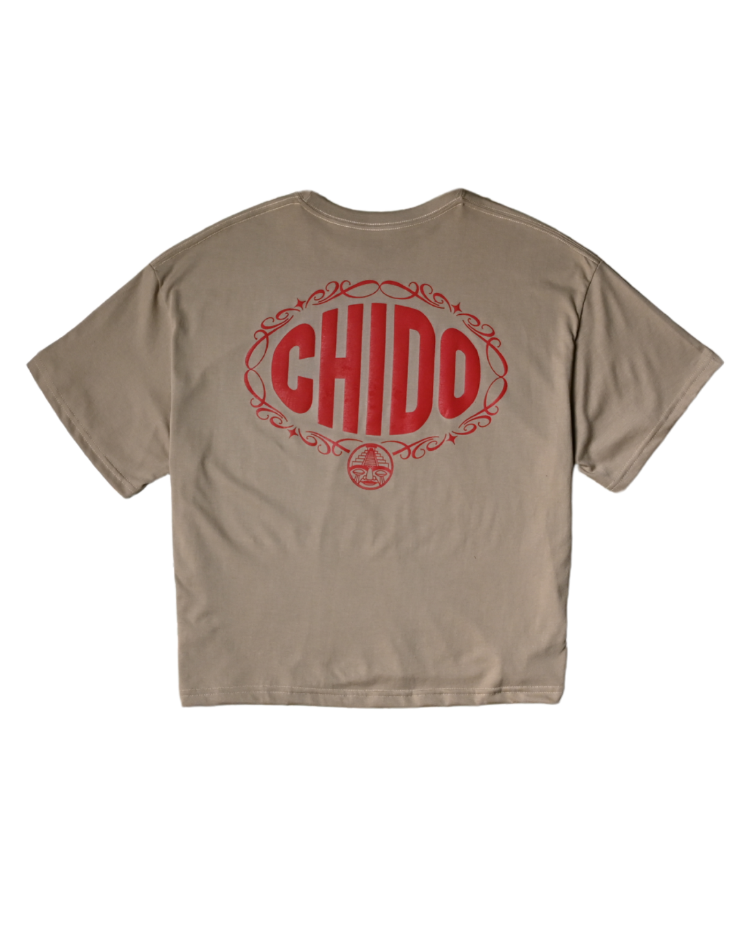 Playera boxy beige CHIDO con logo puff en la espalda