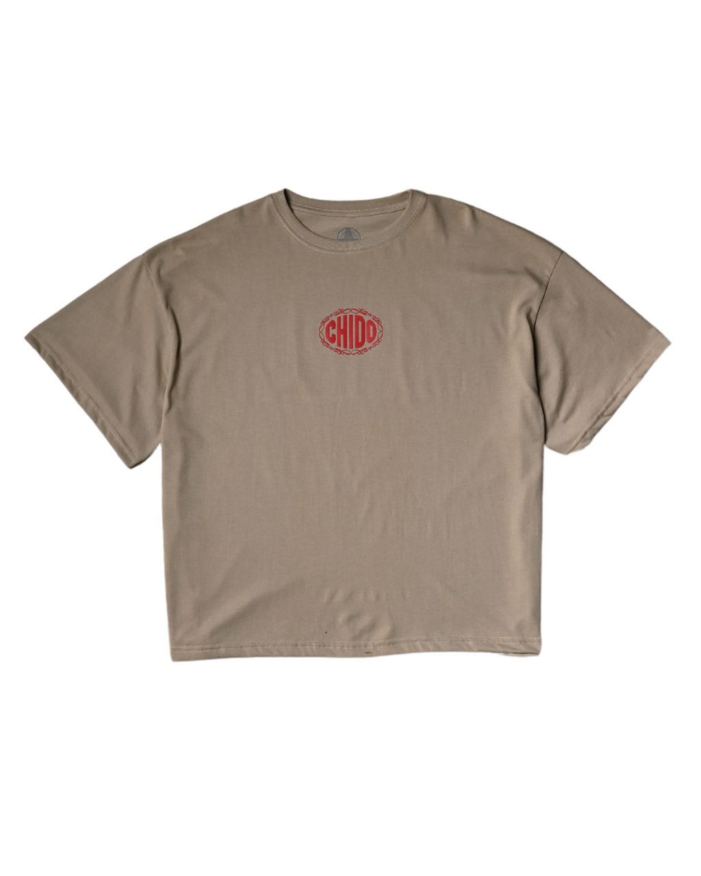 Playera boxy beige CHIDO con logo puff frontal