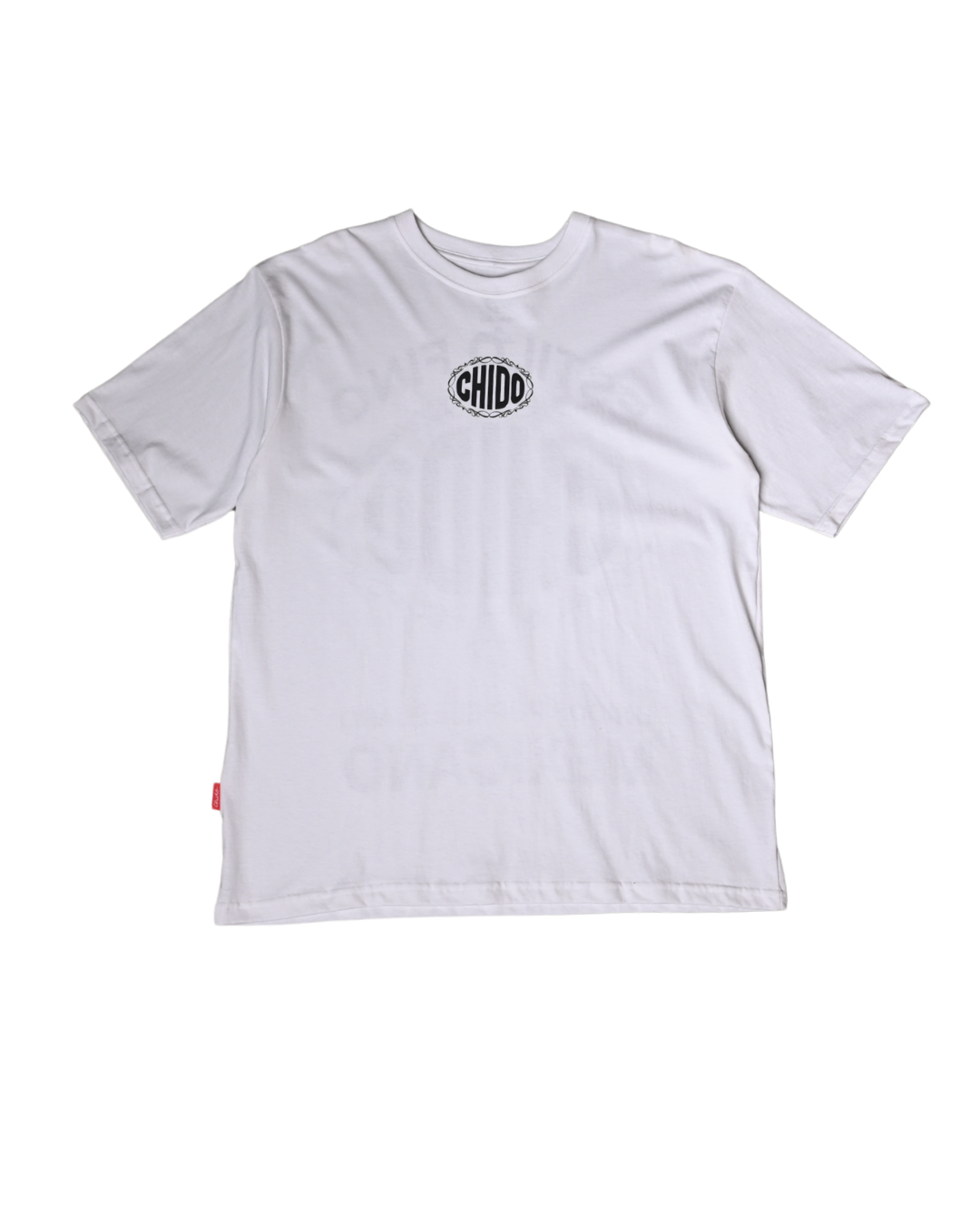 Playera mexicana blanca CHIDO con estampado trasero estilo chicano