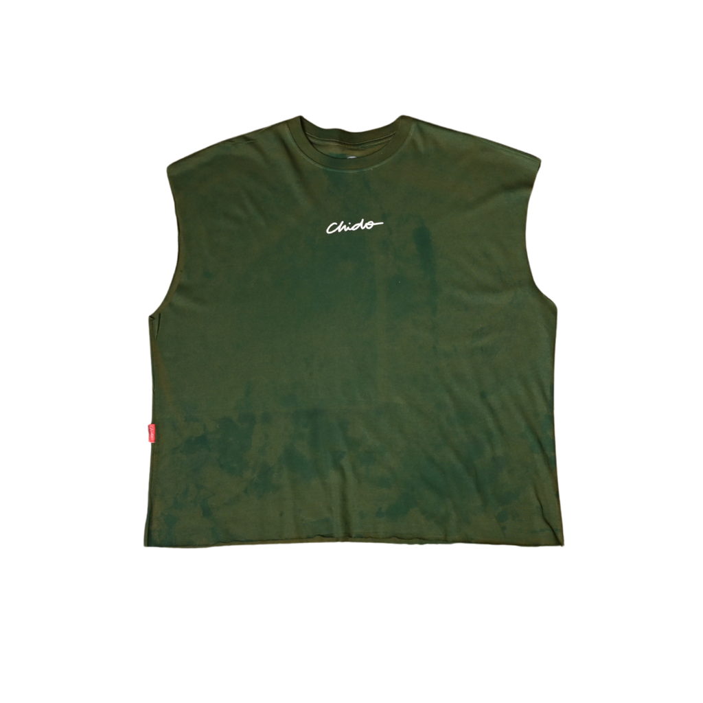 Playera sin mangas tie dye verde unisex CHIDO vista frontal