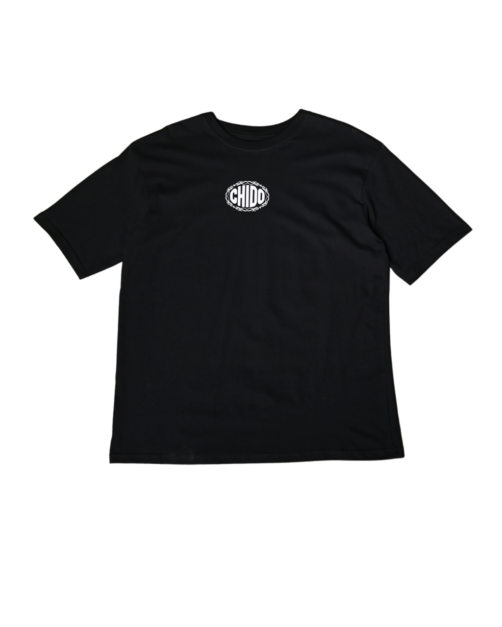 Close up impresión CHIDO en playera negra streetwear mexicano