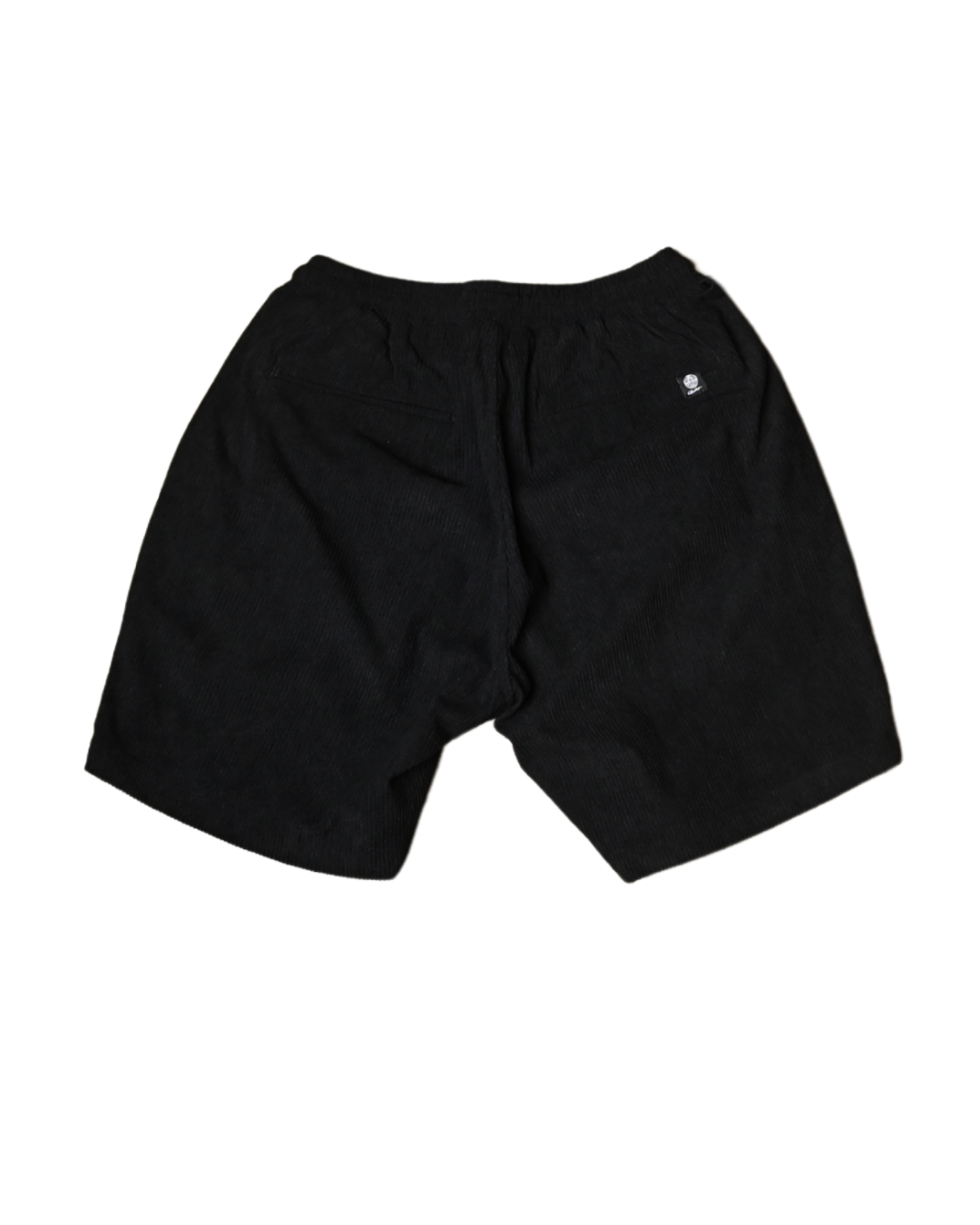 Black unisex corduroy shorts. Signature