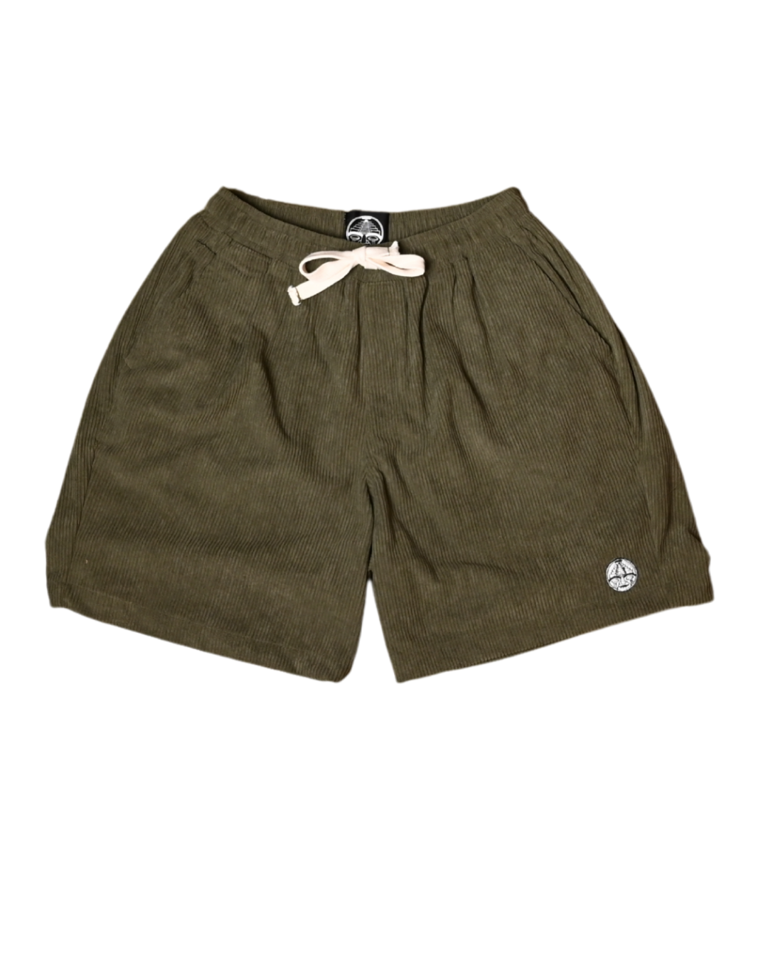 Short de pana verde olivo oversized unisex. Diseño cómodo, textura suave y estilo streetwear. Hecho en México por CHIDO.