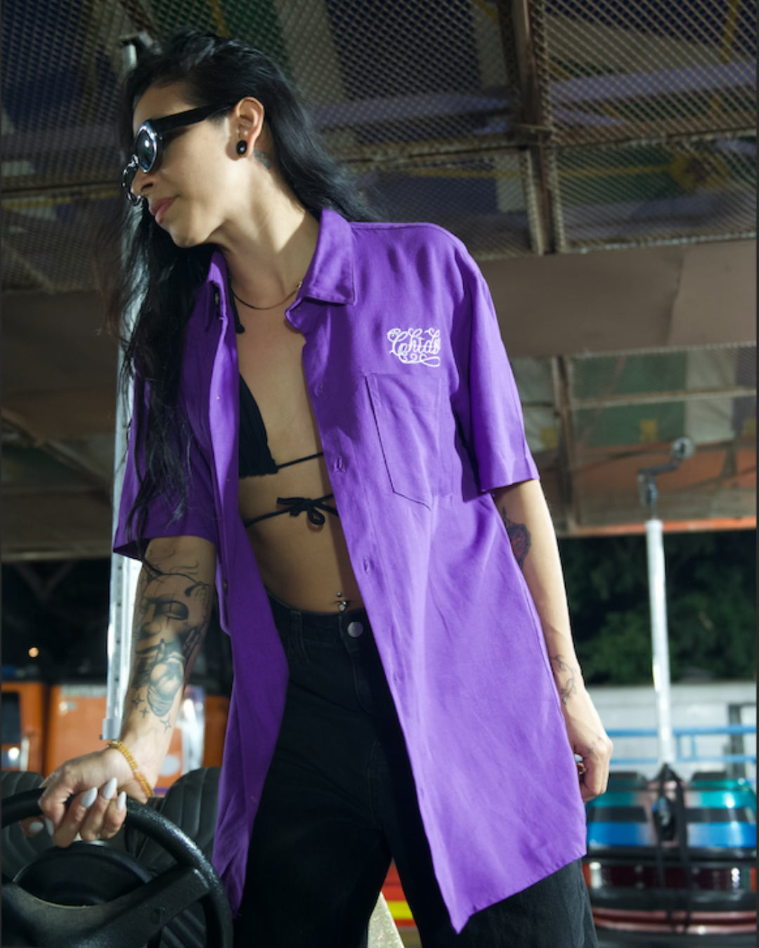Purple linen shirt. Güeyes and Huellas